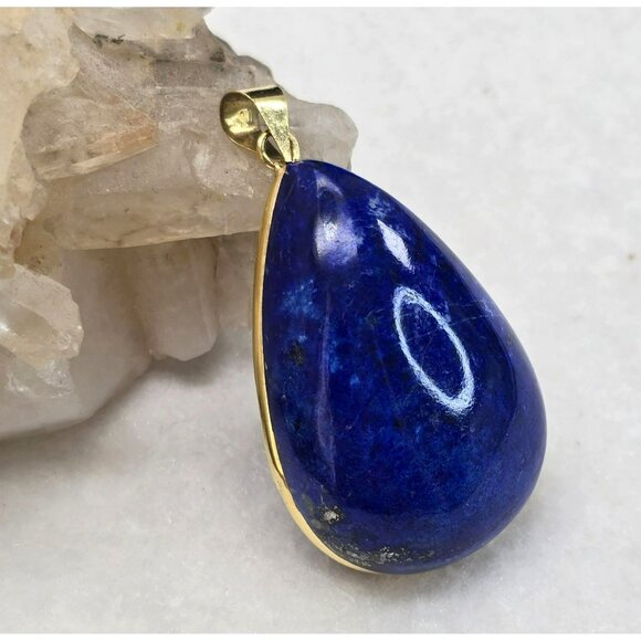 Large Lapis Lazuli Teardrop Gemstone Pendant With 14k Yellow Gold Bail Hs131 - Picture 1 of 16